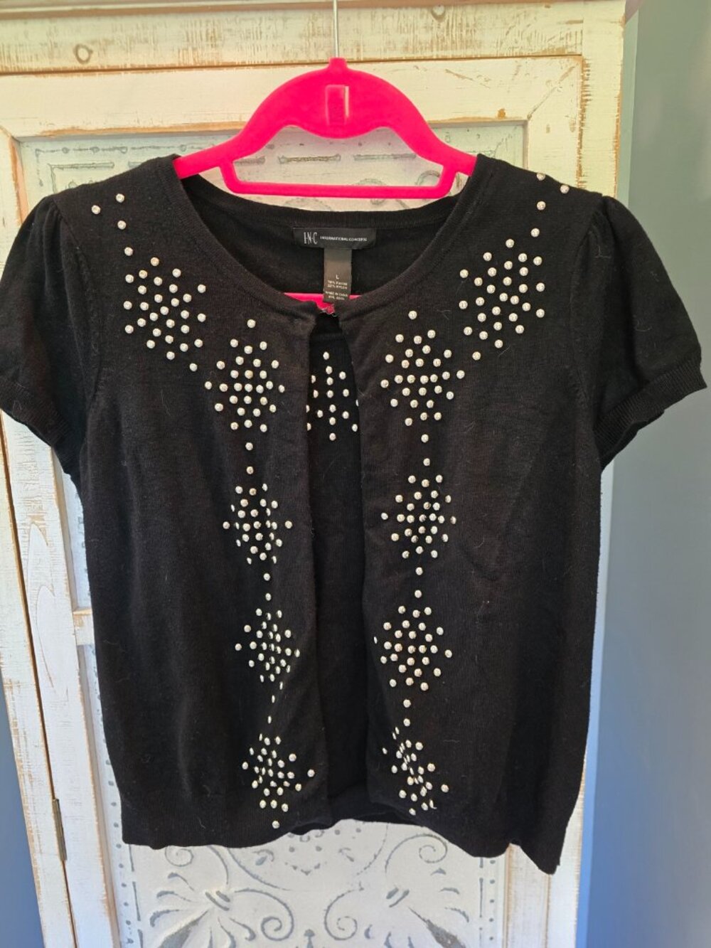 INC International Concepts Black 2 PC Sweater Set W/Silver Studs - L